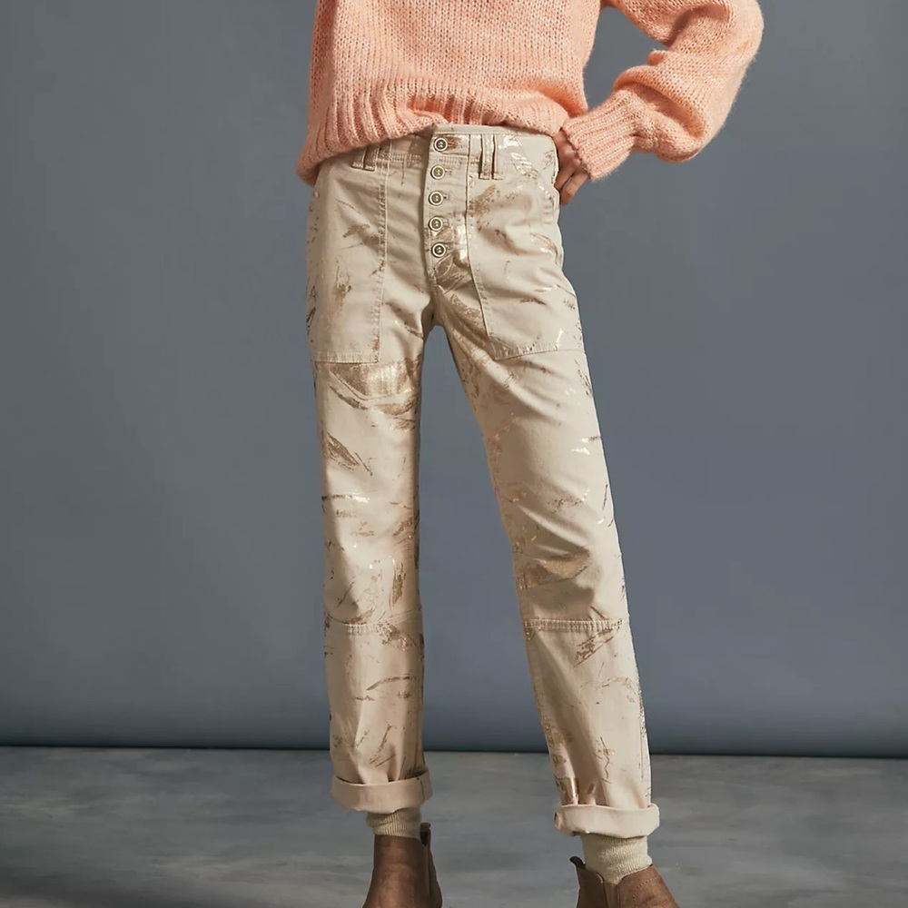Anthropologie Beige Straight Leg Pants